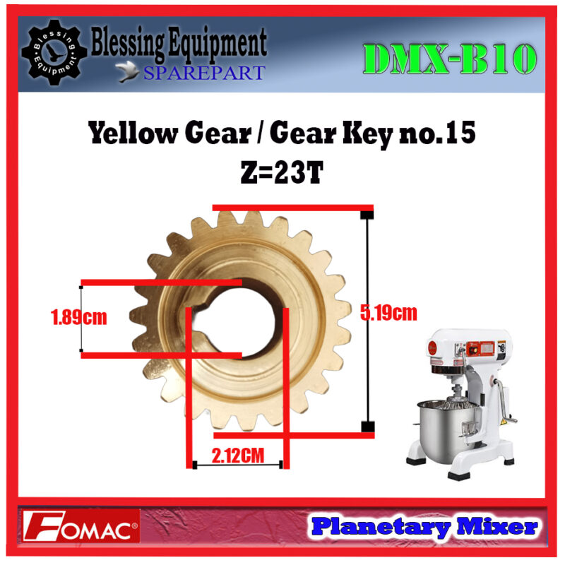 DMX-B10 Sparepart YELLOW GEAR Z=23T - Gear Key no.15 Planetary Mixer Fomac - Image 2
