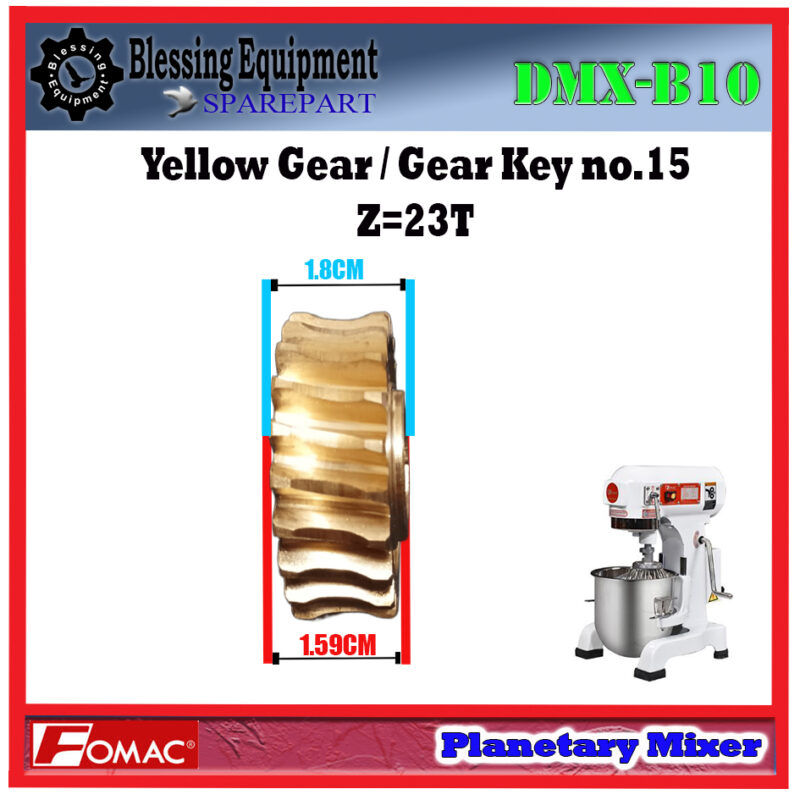 DMX-B10 Sparepart YELLOW GEAR Z=23T - Gear Key no.15 Planetary Mixer Fomac - Image 3