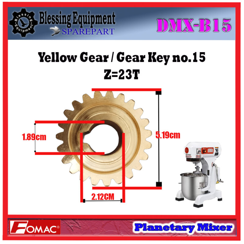 DMX-B15 Sparepart YELLOW GEAR Z=23T - Gear Key no.15 Planetary Mixer Fomac - Image 2