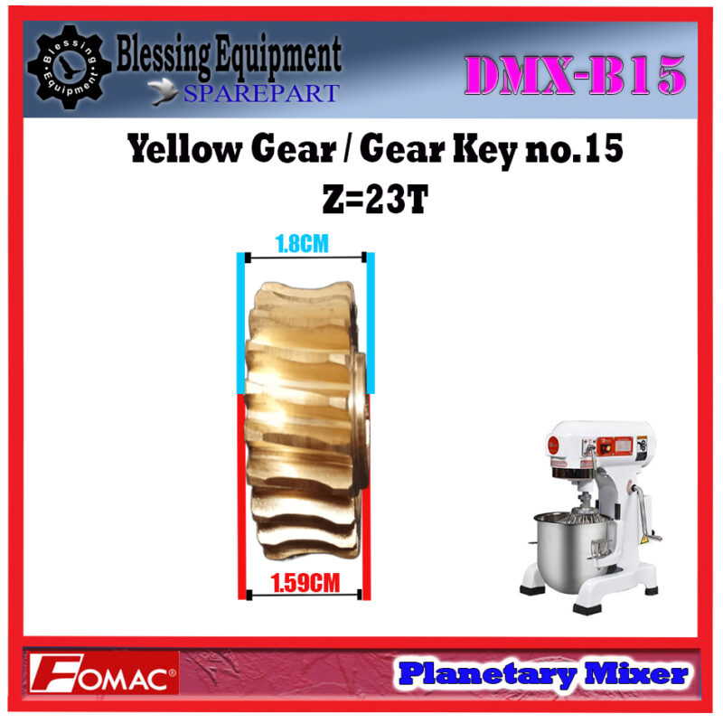DMX-B15 Sparepart YELLOW GEAR Z=23T - Gear Key no.15 Planetary Mixer Fomac - Image 3