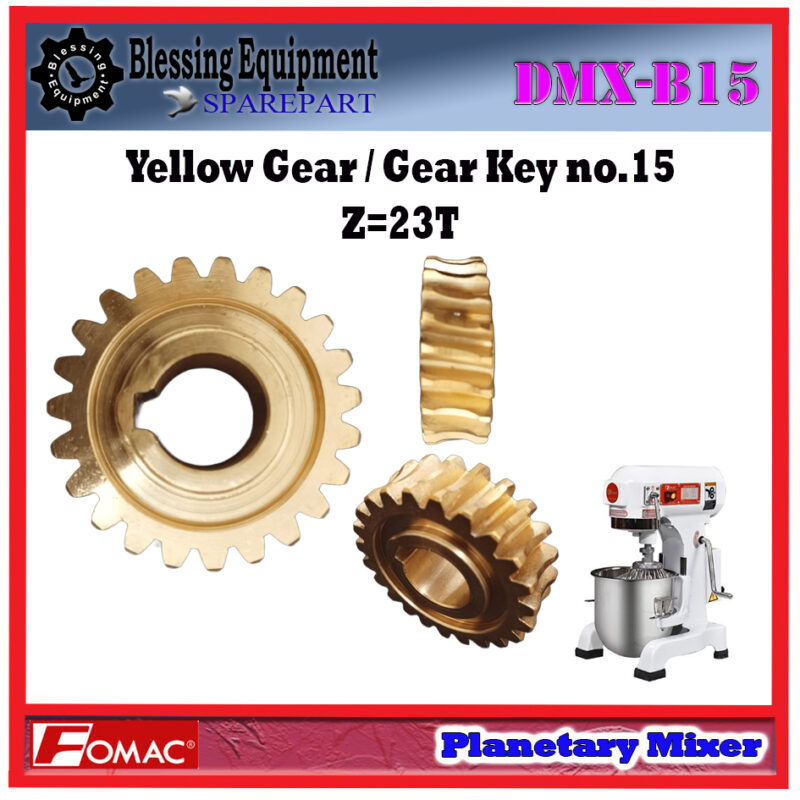 DMX-B15 Sparepart YELLOW GEAR Z=23T - Gear Key no.15 Planetary Mixer Fomac