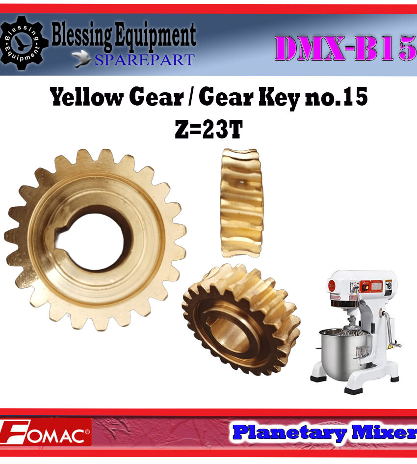 DMX-B15 Sparepart YELLOW GEAR Z=23T - Gear Key no.15 Planetary Mixer Fomac