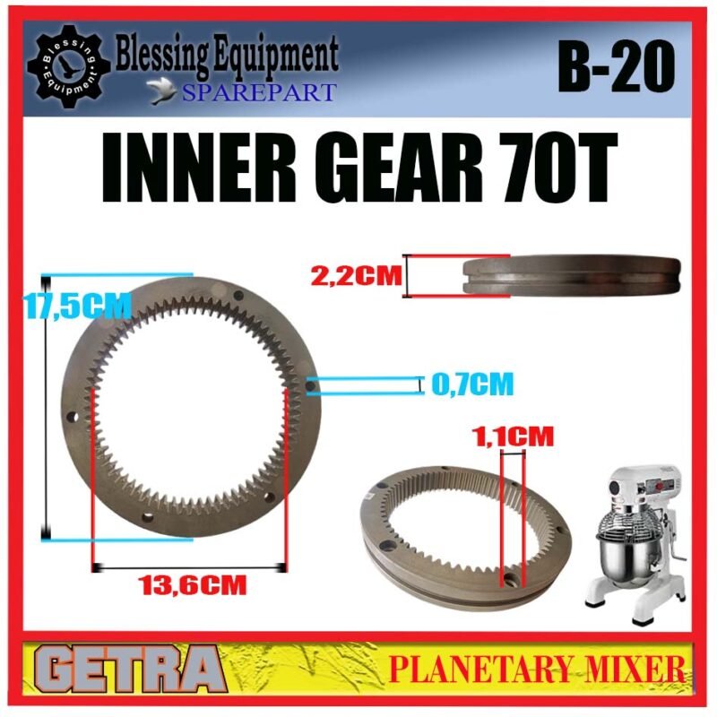 B-20 SPAREPART INNER GIGI LINGKAR DALAM Z=70 | GEAR | INTERNAL GEAR 70T Planetary Mixer GETRA B 20 GEAR 70T | RING GEAR Z-70 | RODA 70 GIGI MESIN PENGADUK ADONAN B20 GETRA - Image 2