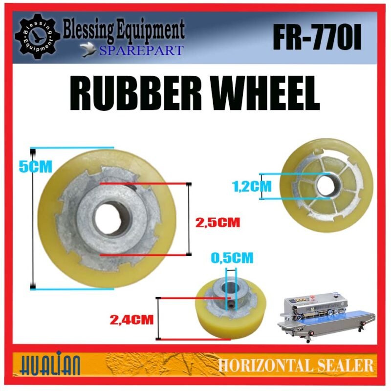 FR-770I SPAREPART RODA SILIKON | RUBBER WHEEL YELLOW Horizontal Sealer HUALIAN FR 770I RODA KARET KUNING | RODA BANTALAN PENEKAN | RODA MESIN PENYEGEL FR770I HUALIAN - Image 2