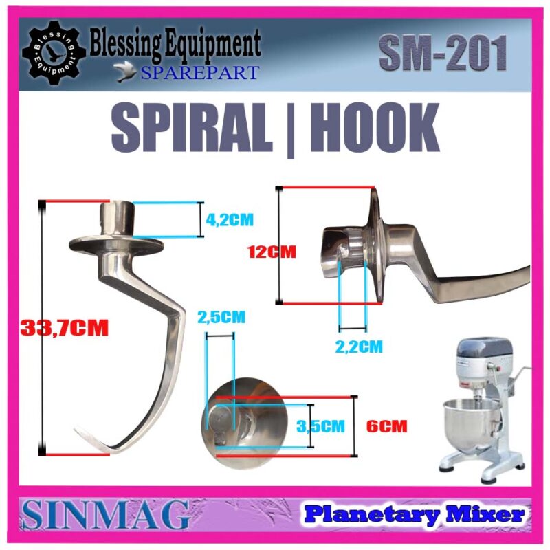 SM-201 SPAREPART SPIRAL | HOOK 20L Planetary Mixer SINMAG SM 201 PENGOCOK | PENGADUK BERBENTUK KAIL | KAIT MIXER 20 LITER SM201 SINMAG - Image 2