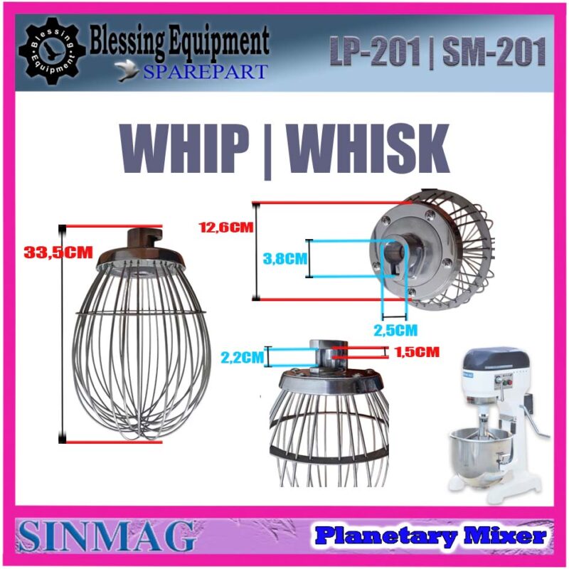 SM-201 LP-201 SPAREPART WHIP | WHISK 20L Planetary Mixer SINMAG LUNPANG SM 201 LP 201 PENGADUK KAWAT |  ALAT PENGOCOK BENTUK BALON UNTUK MESIN PENGADUK ADONAN 20 LITER SM201 LP201 SINMAG LUNPANG - Image 2