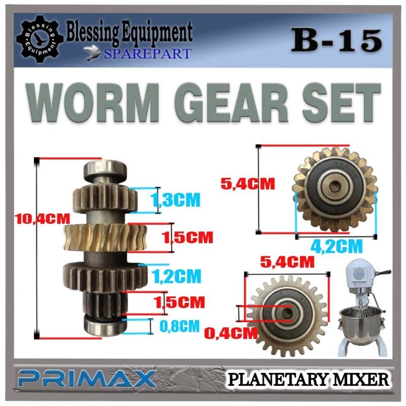 B-15 SPAREPART WORM GEAR SET Planetary Mixer 15L PRIMAX B 15 WORM SHAFT | GEAR ULIR LENGKAP PENGGERAK UTAMA UNTUK MESIN PENGADUK ADONAN 15 LITER B15 PRIMAX - Image 2