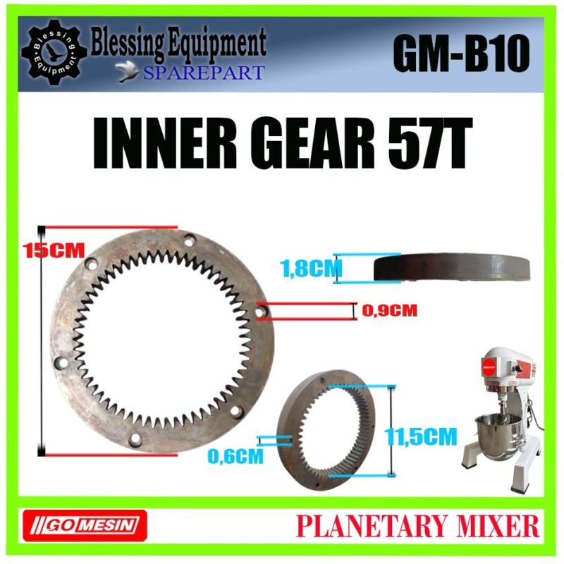GM-B10 SPAREPART INTERNAL GEAR | INNER GEAR 57T 10L Planetary Mixer GOMESIN GM B10 57 GIGI PEMUTAR UTAMA | GIGI MIXER 10 LITER GMB10 GOMESIN - Image 2