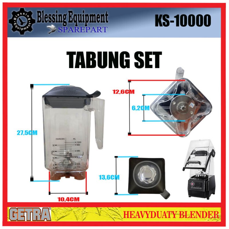 KS-10000 GETRA SPAREPART TABUNG KOMPLIT | JAR SET 2L | TABUNG SET 2LITER Heavyduty Blender GETRA ORIGINAL KS 10000 WADAH | TABUNG GELAS LENGKAP 2LITER BLENDER GETRA KS10000 - Image 2