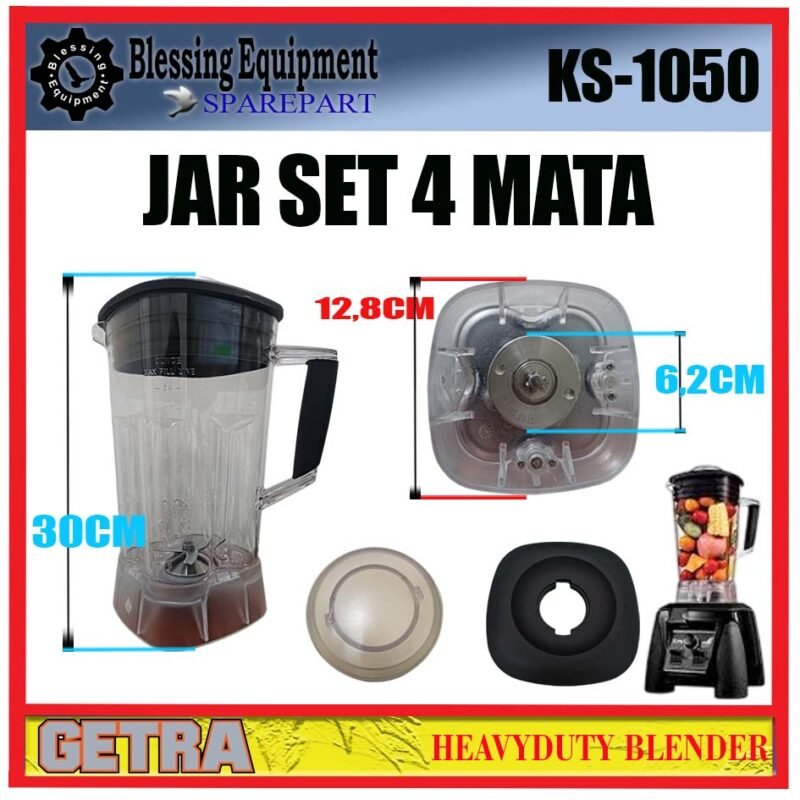 KS-1050 SPAREPART TABUNG LENGKAP 4 MATA | JAR SET 4 MATA | GELAS KOMPLIT NEW Th 2019 Keatas Heavy Duty Blender GETRA KS 1050 WADAH | TABUNG GELAS BLENDER 4 MATA KS1050 BLENDER GETRA - Image 2