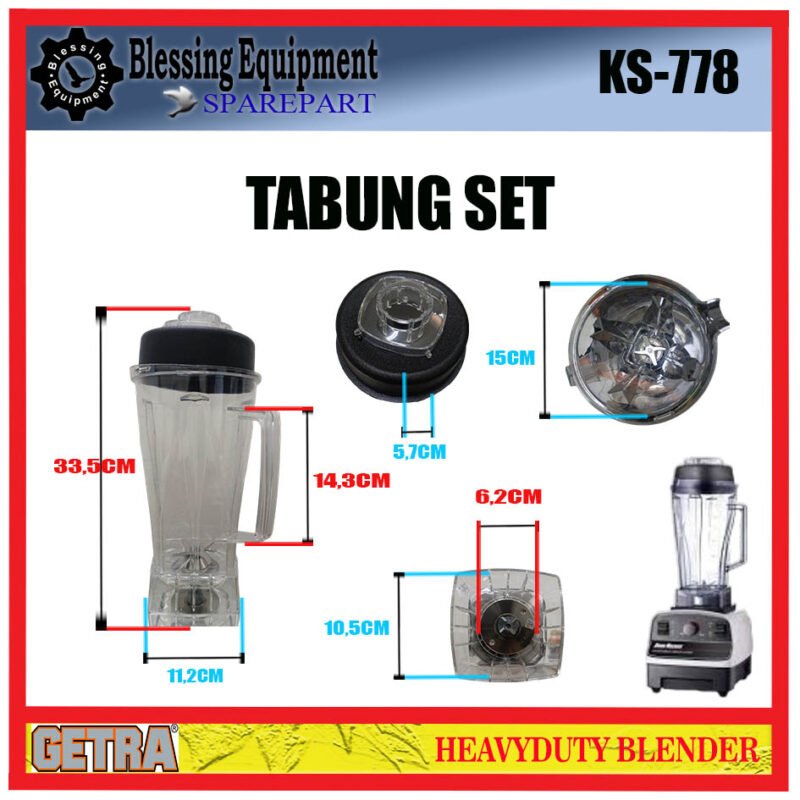 KS-778 GETRA SPAREPART JAR SET | WADAH LENGKAP | Tabung Set 2L Gelas Komplit Blender GETRA 2 LITER TABUNG GETRA - Image 2