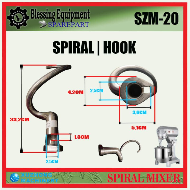 SZM-20 SPAREPART SPIRAL | HOOK SHAPE BEATER Planetary Mixer 20L XUZHONG SZM 20 ALAT PENGADUK BERBENTUK KAIT | KAIL UNTUK MESIN PENGADUK ADONAN 20 LITER SZM20 XUZHONG - Image 2