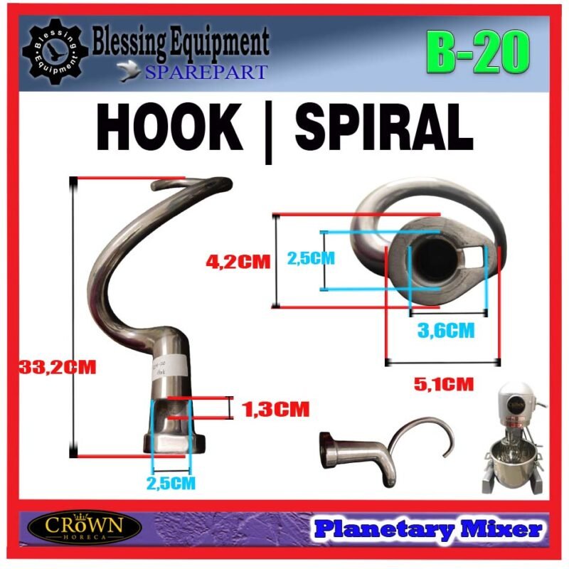 B-20 SPAREPART HOOK | SPIRAL Planetary Mixer 20L CROWN B 20 PENGADUK KAIT | PENGADUK BERBENTUK KAIL MESIN PENGADUK ADONAN 20 LITER B20 CROWN - Image 2