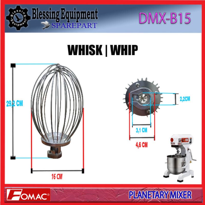 DMX-B15 SPAREPART WHIP | WHISK Planetary Mixer 15L FOMAC DMX B15 ALAT PENGADUK KAWAT | BERBENTUK BALON UNTUK MESIN PENGADUK ADONAN 15 LITER DMXB15 FOMAC - Image 2