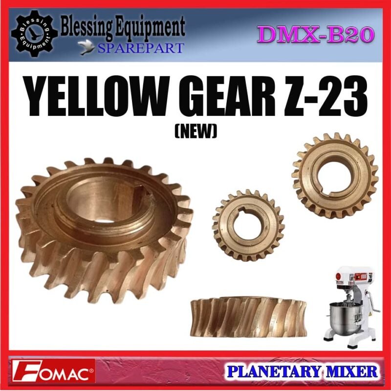 DMX-B20 SPAREPART GEAR NANAS Z-23 (BARU) | YELLOW GEAR Z=23 20L Planetary Mixer FOMAC DMX B20 GEAR NEW | GEAR MATAHARI | RODA GIGI 23T | GEAR KUNING 23 GIGI TYPE BARU MESIN PENGADUK ADONAN 20 LITER DMXB20 FOMAC