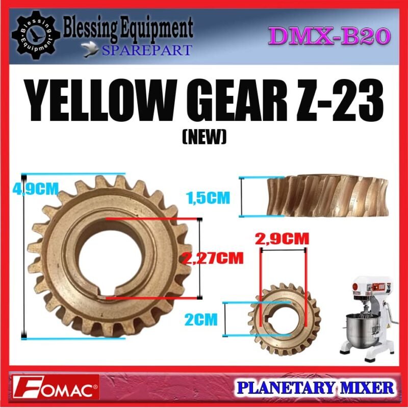 DMX-B20 SPAREPART GEAR NANAS Z-23 (BARU) | YELLOW GEAR Z=23 20L Planetary Mixer FOMAC DMX B20 GEAR NEW | GEAR MATAHARI | RODA GIGI 23T | GEAR KUNING 23 GIGI TYPE BARU MESIN PENGADUK ADONAN 20 LITER DMXB20 FOMAC - Image 2