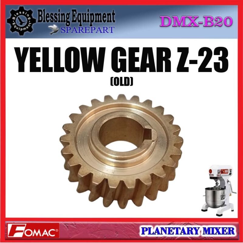 DMX-B20 SPAREPART GEAR NANAS Z-23 (OLD) | YELLOW GEAR Z=23 20L Planetary Mixer FOMAC DMX B20 GEAR OLD | GEAR MATAHARI | RODA GIGI 23T | GEAR KUNING 23 GIGI TYPE LAMA MESIN PENGADUK ADONAN 20 LITER DMXB20 FOMAC