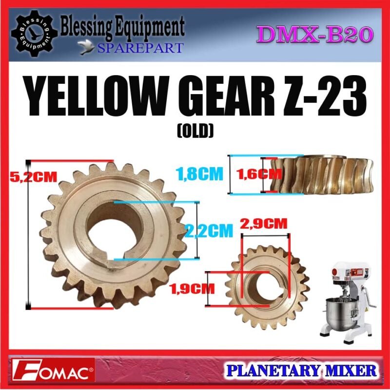 DMX-B20 SPAREPART GEAR NANAS Z-23 (OLD) | YELLOW GEAR Z=23 20L Planetary Mixer FOMAC DMX B20 GEAR OLD | GEAR MATAHARI | RODA GIGI 23T | GEAR KUNING 23 GIGI TYPE LAMA MESIN PENGADUK ADONAN 20 LITER DMXB20 FOMAC - Image 2