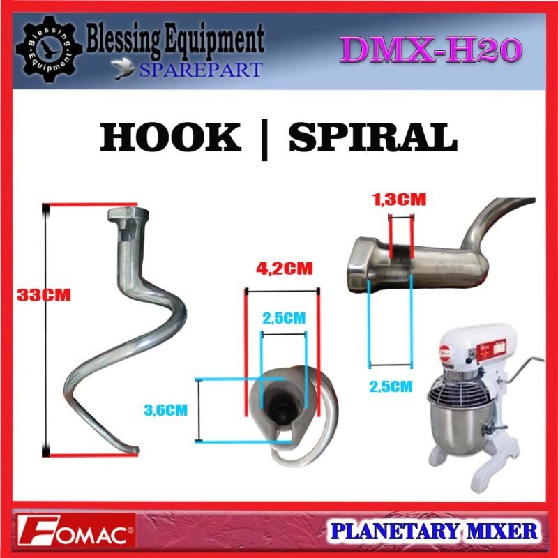 DMX-H20 SPAREPART HOOK | SPIRAL Planetary Mixer 20L FOMAC DMX H20 Hook Shape Beater | KAIT | ALAT PENGADUK BERBENTUK KAIL UNTUK MESIN PENGADUK ADONAN 20LITER DMXH20 FOMAC - Image 2