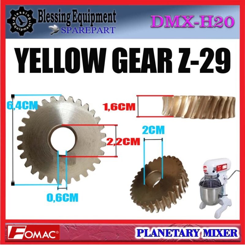 DMX-H20 SPAREPART GEAR NANAS 29 GIGI | YELLOW GEAR Z=29 Planetary Mixer 20L FOMAC DMX H20 GEAR | GEAR MATAHARI | RODA GIGI KUNING Z-29 MESIN PENGADUK ADONAN 20 LITER DMXH20 FOMAC - Image 2