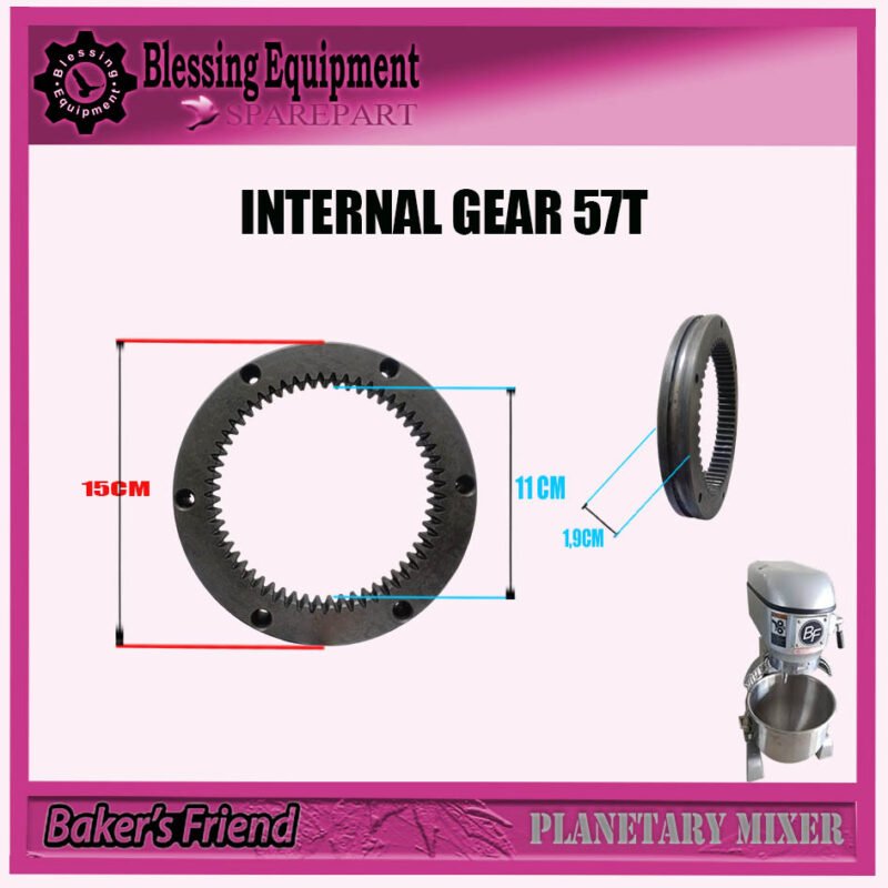 BF-15 SPAREPART INNER GEAR 57 TEETH | INTERNAL GEAR 57T Planetary Mixer 15L BAKER'SFRIEND BF 15 RING GEAR | RODA PENGGERAK INTERNAL 57 GIGI UNTUK MESIN PENGADUK ADONAN 15 LITER BF15 BAKERS FRIEND - Image 2