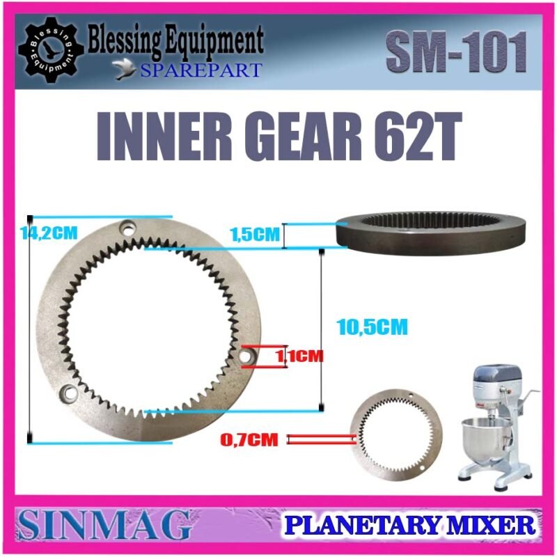 SM-101 SPAREPART INNER GEAR 62 TEETH | INTERNAL DRIVE GEAR 62T Planetary Mixer 10L SINMAG SM 101 INTERNAL GEAR Z-62 | RODA LINGKAR | RODA PENGGERAK UTAMA 62 GIGI MESIN PENGADUK ADONAN 10 LITER SM101 SINMAG - Image 2