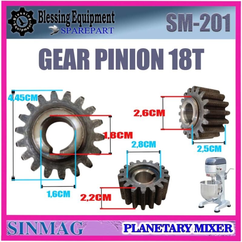 SM-201 SPAREPART GEAR PINION 18T Planetary Mixer 20L SINMAG SM 201 GEAR | RODA TRANSMISI 18 TEETH | RODA 18 GIGI MESIN PENGADUK ADONAN 20 LITER SM201 SINMAG - Image 2