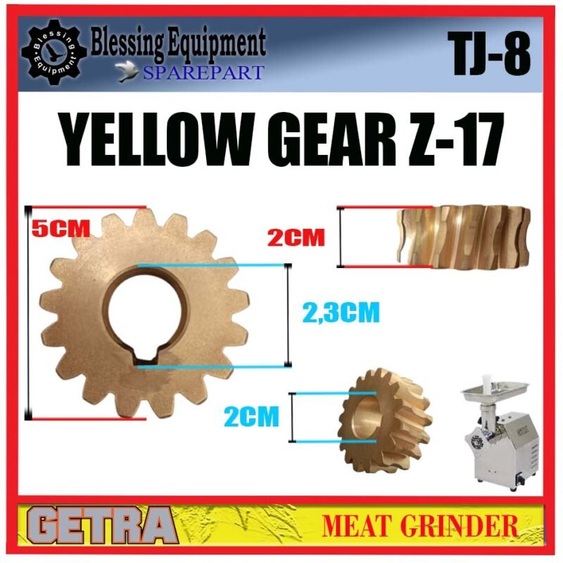TJ-8 SPAREPART GEAR NANAS Z=17 | YELLOW GEAR Z-17 Meat Grinder GETRA TJ 8 GEAR MATAHARI | GEAR KUNING 17 GIGI | RODA GIGI TRANSMISI MESIN PENGGILING DAGING TJ8 GETRA - Image 2